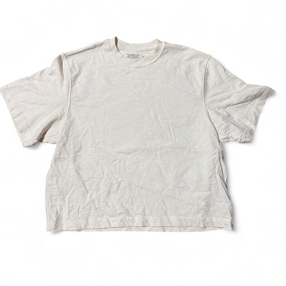 Abercrombie & Fitch cream slub cotton cropped heavyweight t-shirt in XL
